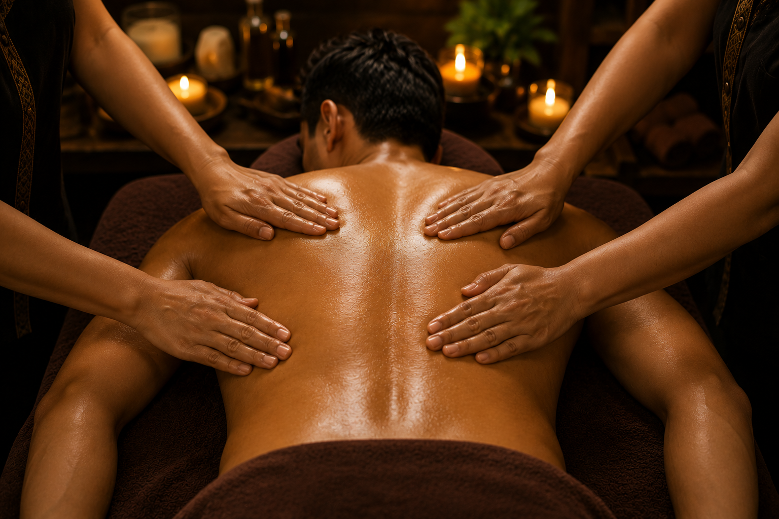 Synchronized four hands massage therapy